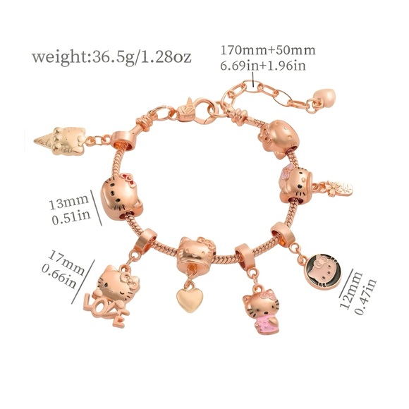 HELLO KITTY Charm Bracelet Adjustable Gold-Tone 8 Charms Included NWOT - Picture 4 of 6